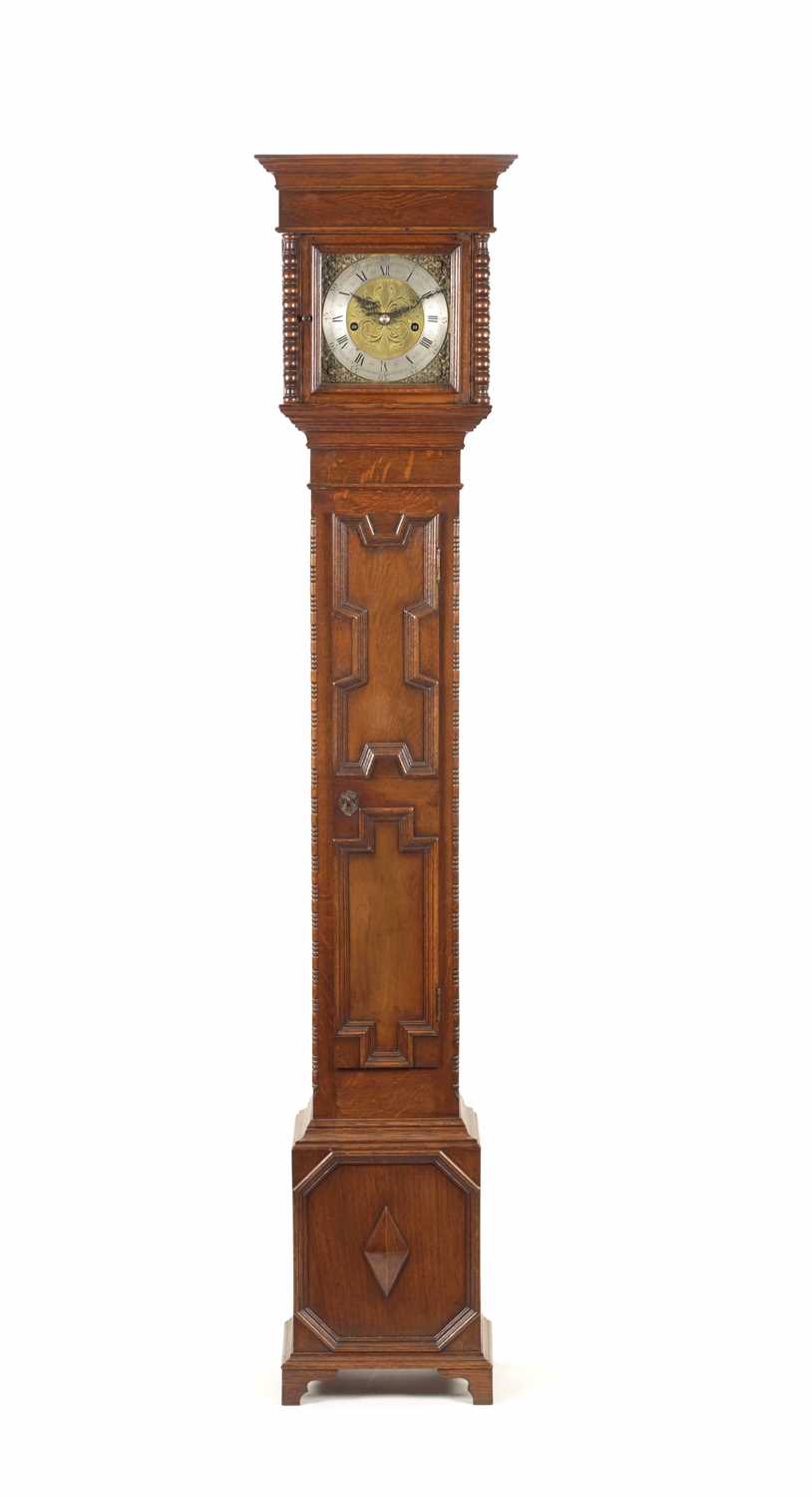 Lot 960 - AN EDWARDIAN OAK CASED WEIGHT DRIVEN GRAND DAUGHTER CLOCK