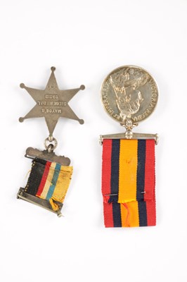 Lot 840 - A SILVER KIMBERLEY STAR MEDAL AND A QUEENS SOUTH AFRICAN MEDAL