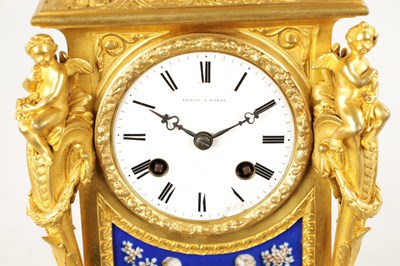 Lot 1213 - LEROY A PARIS. A 19TH CENTURY FRENCH ORMOLU AND PORCELAIN PANELLED MANTEL CLOCK