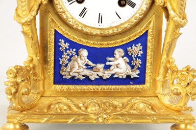 Lot 1213 - LEROY A PARIS. A 19TH CENTURY FRENCH ORMOLU AND PORCELAIN PANELLED MANTEL CLOCK