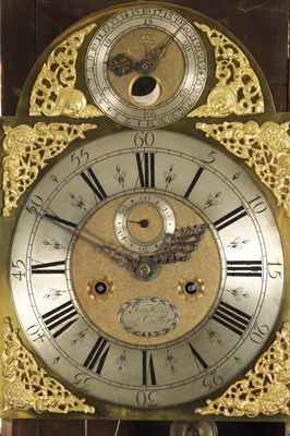 Lot 1251 - JAMES WOLLEY (WOOLLEY), CODNOR. AN EARLY 18TH CENTURY EIGHT DAY LONGCASE CLOCK WITH MOONPHASE