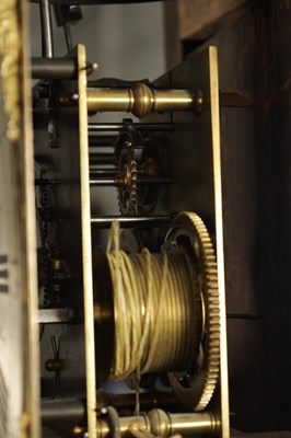 Lot 1251 - JAMES WOLLEY (WOOLLEY), CODNOR. AN EARLY 18TH CENTURY EIGHT DAY LONGCASE CLOCK WITH MOONPHASE