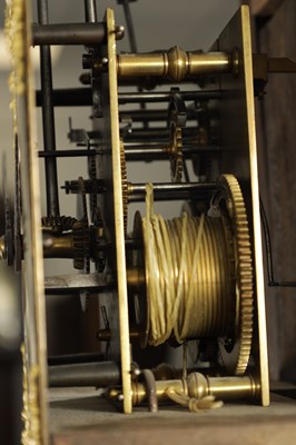 Lot 1251 - JAMES WOLLEY (WOOLLEY), CODNOR. AN EARLY 18TH CENTURY EIGHT DAY LONGCASE CLOCK WITH MOONPHASE