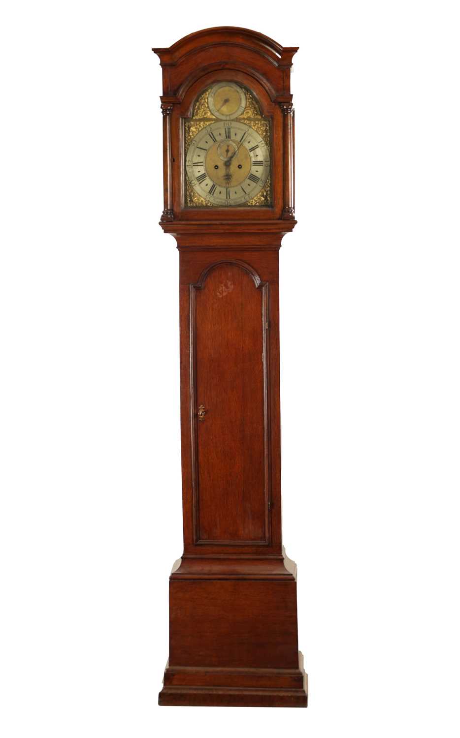 Lot 1222 - HINDLEY, YORK. A GEORGE II EIGHT DAY OAK CASED LONGCASE CLOCK
