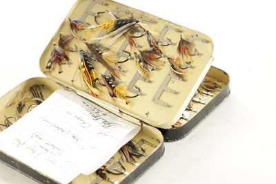 Lot 627 - SEVEN VINTAGE HARDY FISHING FLY TINS WITH VARIOUS SALMON AND TROUT FILES