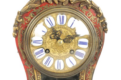Lot 1121 - A 19TH CENTURY FRENCH ROCOCO BRASS MOUNTED AND INLAID RED TORTOISESHELL BOULLEWORK MANTEL CLOCK