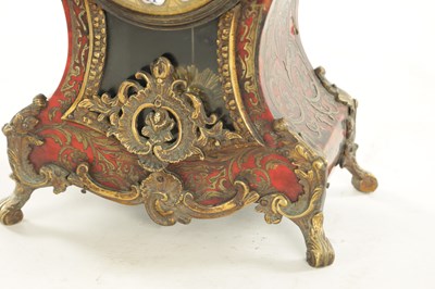 Lot 1121 - A 19TH CENTURY FRENCH ROCOCO BRASS MOUNTED AND INLAID RED TORTOISESHELL BOULLEWORK MANTEL CLOCK