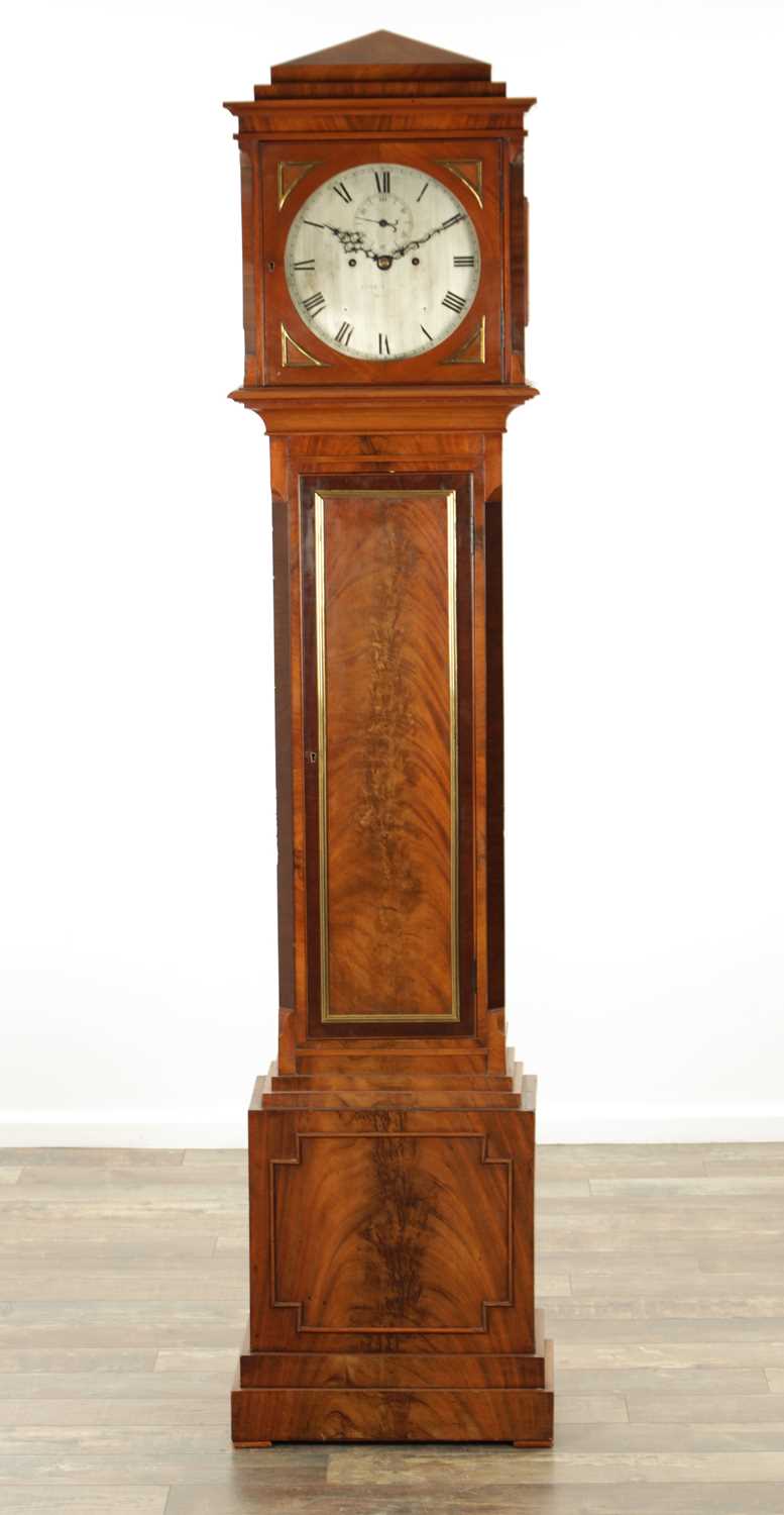 Lot 1053 - KING & CO. LTD. HULL. A LATE 19TH CENTURY FIGURED MAHOGANY LONGCASE CLOCK OF SMALL PROPORTIONS