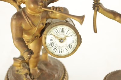 Lot 1051 - A 19TH CENTURY FRENCH ORMOLU AND MARBLE FIGURAL CLOCK GARNITURE