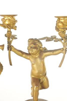 Lot 1051 - A 19TH CENTURY FRENCH ORMOLU AND MARBLE FIGURAL CLOCK GARNITURE