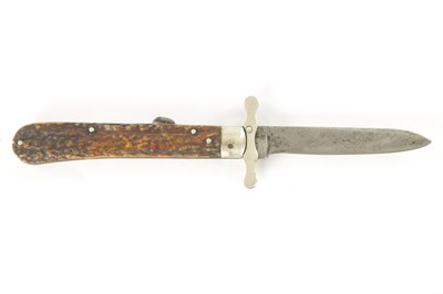 Lot 583 - A LARGE STAGHORN HANDLED LOCKING KNIFE BY NORFOLKS, SHEFFIELD, NO.6