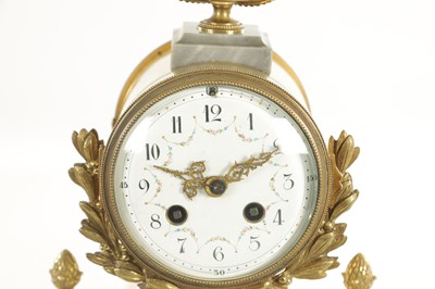 Lot 1058 - A 19TH CENTURY FRENCH MARBLE AND ORMOLU MOUNTED CLOCK GARNITURE