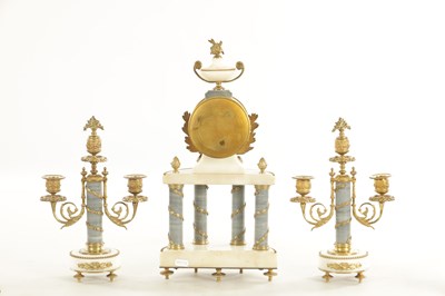 Lot 1058 - A 19TH CENTURY FRENCH MARBLE AND ORMOLU MOUNTED CLOCK GARNITURE