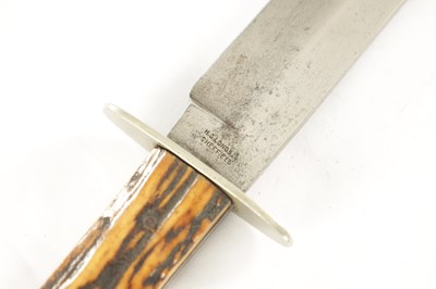 Lot 581 - A 19TH CENTURY HORN HANDLED STEEL BOWIE KNIFE STAMPED H G LONG & CO, SHEFFIELD