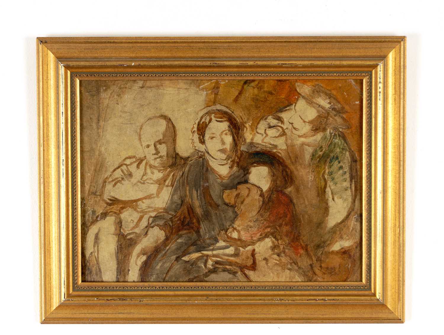 Lot 1007 - IN THE MANNER OF JACOB JORDAENS, A 19TH CENTURY STUDY OF THREE FIGURES AND A DOG