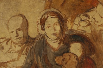 Lot 1007 - IN THE MANNER OF JACOB JORDAENS, A 19TH CENTURY STUDY OF THREE FIGURES AND A DOG