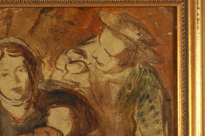Lot 1007 - IN THE MANNER OF JACOB JORDAENS, A 19TH CENTURY STUDY OF THREE FIGURES AND A DOG