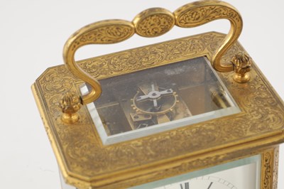 Lot 1470 - PAUL GARNIER, PARIS. A 19TH CENTURY FRENCH GILT ENGRAVED STRIKING CARRIAGE CLOCK