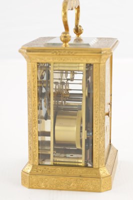 Lot 1470 - PAUL GARNIER, PARIS. A 19TH CENTURY FRENCH GILT ENGRAVED STRIKING CARRIAGE CLOCK