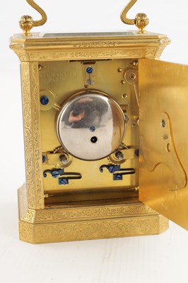 Lot 1470 - PAUL GARNIER, PARIS. A 19TH CENTURY FRENCH GILT ENGRAVED STRIKING CARRIAGE CLOCK