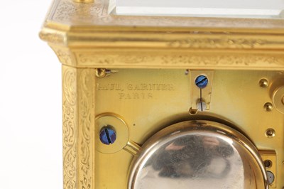 Lot 1470 - PAUL GARNIER, PARIS. A 19TH CENTURY FRENCH GILT ENGRAVED STRIKING CARRIAGE CLOCK