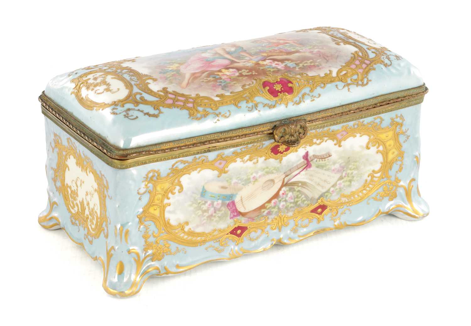 Lot 59 - A FINE 19TH CENTURY ORMOLU MOUNTED SEVRES PORCELAIN RECTANGULAR TABLE CASKET