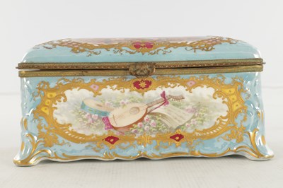 Lot 59 - A FINE 19TH CENTURY ORMOLU MOUNTED SEVRES PORCELAIN RECTANGULAR TABLE CASKET