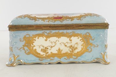 Lot 59 - A FINE 19TH CENTURY ORMOLU MOUNTED SEVRES PORCELAIN RECTANGULAR TABLE CASKET