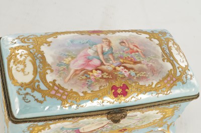 Lot 59 - A FINE 19TH CENTURY ORMOLU MOUNTED SEVRES PORCELAIN RECTANGULAR TABLE CASKET