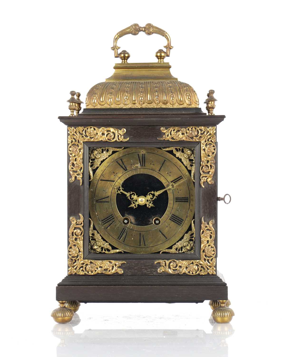 Lot 939 - A LATE 19TH CENTURY FRENCH EBONISED AND ORMOLU MOUNTED BRACKET CLOCK