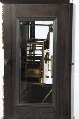 Lot 939 - A LATE 19TH CENTURY FRENCH EBONISED AND ORMOLU MOUNTED BRACKET CLOCK