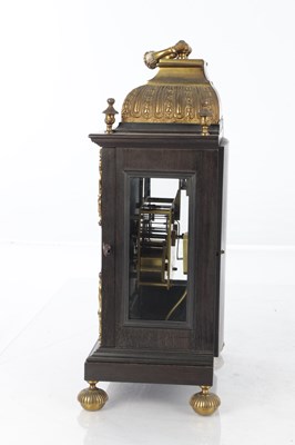 Lot 939 - A LATE 19TH CENTURY FRENCH EBONISED AND ORMOLU MOUNTED BRACKET CLOCK