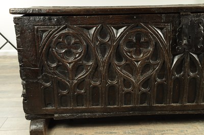 Lot 1754 - A RARE 16TH CENTURY OAK GOTHIC CHEST