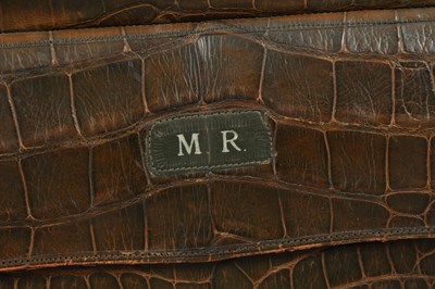 Lot 650 - A 19TH CENTURY GENTLEMAN'S CROCODILE SKIN TRAVELLING BAG