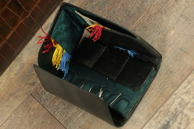 Lot 650 - A 19TH CENTURY GENTLEMAN'S CROCODILE SKIN TRAVELLING BAG
