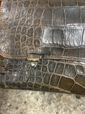 Lot 650 - A 19TH CENTURY GENTLEMAN'S CROCODILE SKIN TRAVELLING BAG