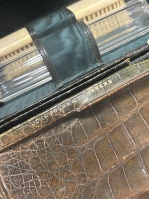 Lot 650 - A 19TH CENTURY GENTLEMAN'S CROCODILE SKIN TRAVELLING BAG