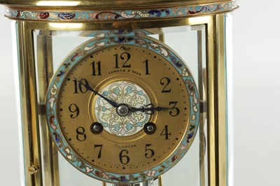 Lot 1332 - A LATE 19TH CENTURY FRENCH BRASS AND CHAMPLEVE ENAMEL OVAL FOUR-GLASS MANTEL CLOCK