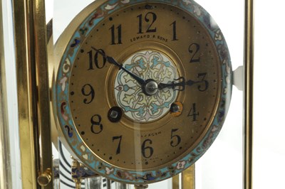 Lot 1332 - A LATE 19TH CENTURY FRENCH BRASS AND CHAMPLEVE ENAMEL OVAL FOUR-GLASS MANTEL CLOCK