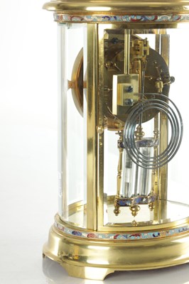 Lot 1332 - A LATE 19TH CENTURY FRENCH BRASS AND CHAMPLEVE ENAMEL OVAL FOUR-GLASS MANTEL CLOCK