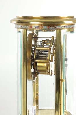Lot 1332 - A LATE 19TH CENTURY FRENCH BRASS AND CHAMPLEVE ENAMEL OVAL FOUR-GLASS MANTEL CLOCK