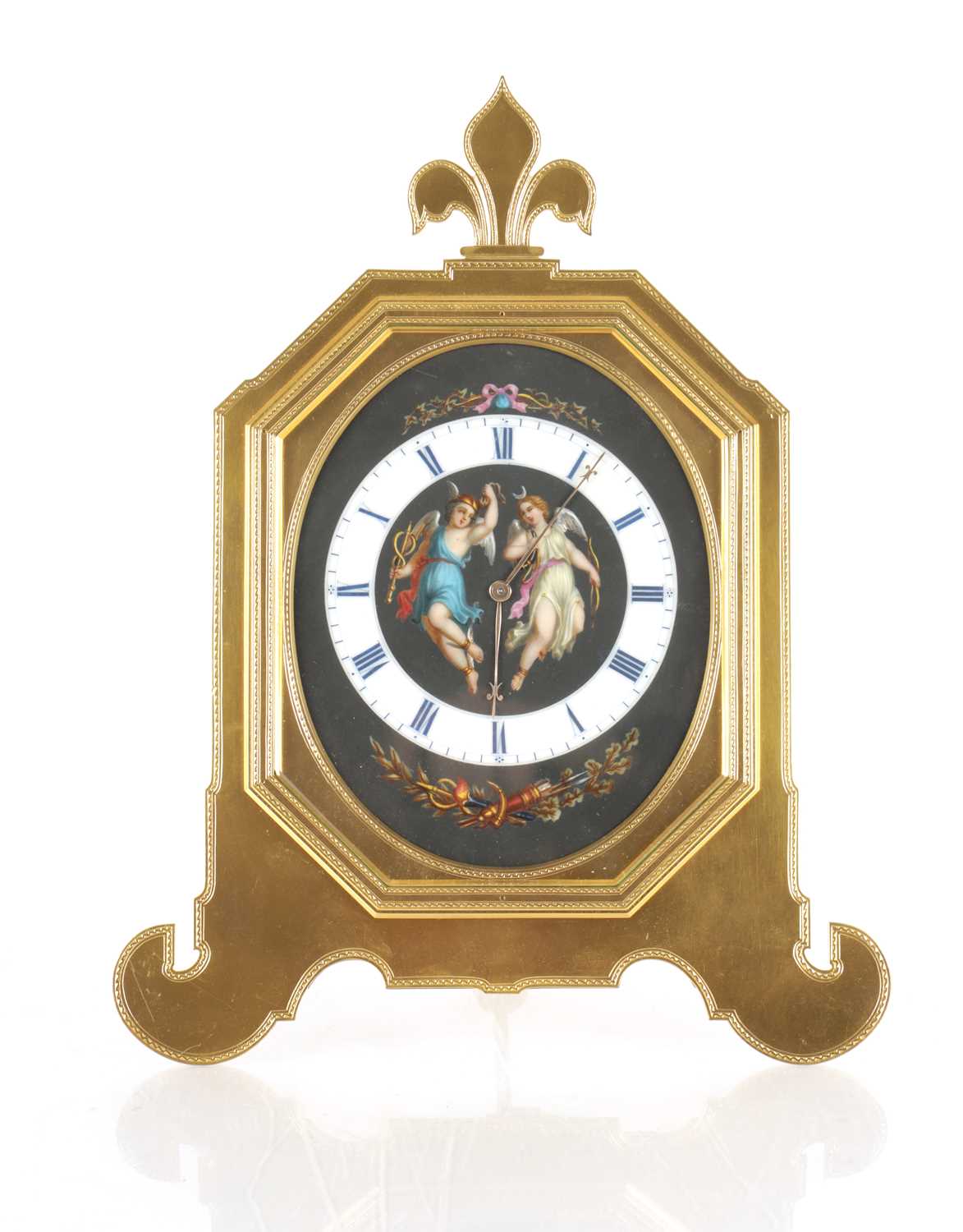 Lot 1093 - THOMAS COLE. A RARE AND LARGE MID 19TH CENTURY GILT AND PORCELAIN STRUT CLOCK