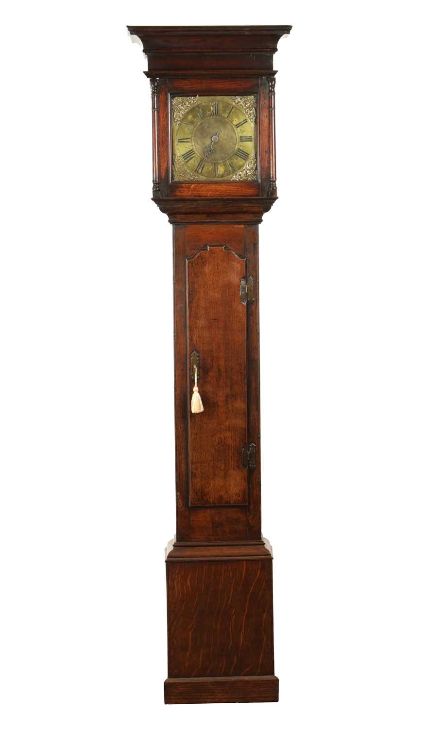 Lot 1116 - G. PAYNE, LUDLOW. AN EARLY 18TH CENTURY OAK SINGLE HANDED 30HR 10" LONGCASE CLOCK