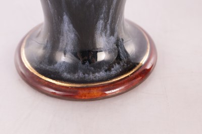 Lot 33 - A PAIR OF DOULTON LAMBETH STONEWARE OVOID VASES WITH SLENDER FLARED NECKS