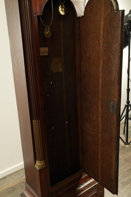 Lot 1335 - SAMUEL LONGHAM, LONDON. A GEORGE III FIGURED MAHOGANY SILVERED DIAL ROCKING SHIP AUTOMANTAN EIGHT-DAY LONGCASE CLOCK