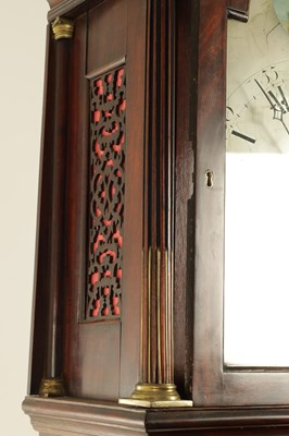 Lot 1335 - SAMUEL LONGHAM, LONDON. A GEORGE III FIGURED MAHOGANY SILVERED DIAL ROCKING SHIP AUTOMANTAN EIGHT-DAY LONGCASE CLOCK