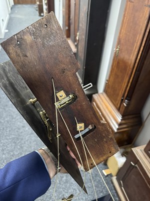 Lot 1335 - SAMUEL LONGHAM, LONDON. A GEORGE III FIGURED MAHOGANY SILVERED DIAL ROCKING SHIP AUTOMANTAN EIGHT-DAY LONGCASE CLOCK