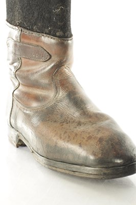 Lot 698 - A PAIR OF ORIGINAL WWII NAZI GERMAN WINTER ISSUE LEATHER AND FELT HOBNAIL BOOTS