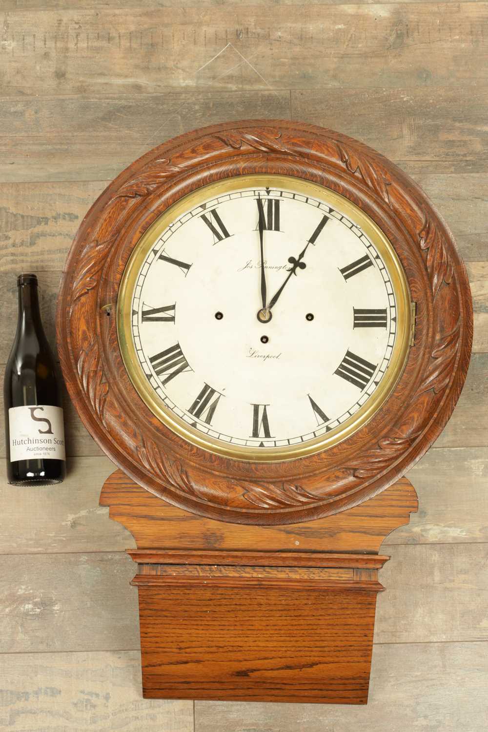 Lot 1324 - JOSEPH PENNINGTON, LIVERPOOL. A 19TH CENTURY TRIPLE FUSEE DROP DIAL WALL CLOCK