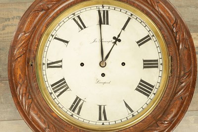 Lot 1324 - JOSEPH PENNINGTON, LIVERPOOL. A 19TH CENTURY TRIPLE FUSEE DROP DIAL WALL CLOCK